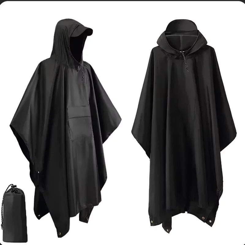 Camping Rain Poncho - 3-in-1 Military Style Raincoat for Outdoor